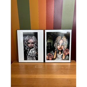 Angelina Wrona prints on wooden frames creepy gothic big wide eyes  girls